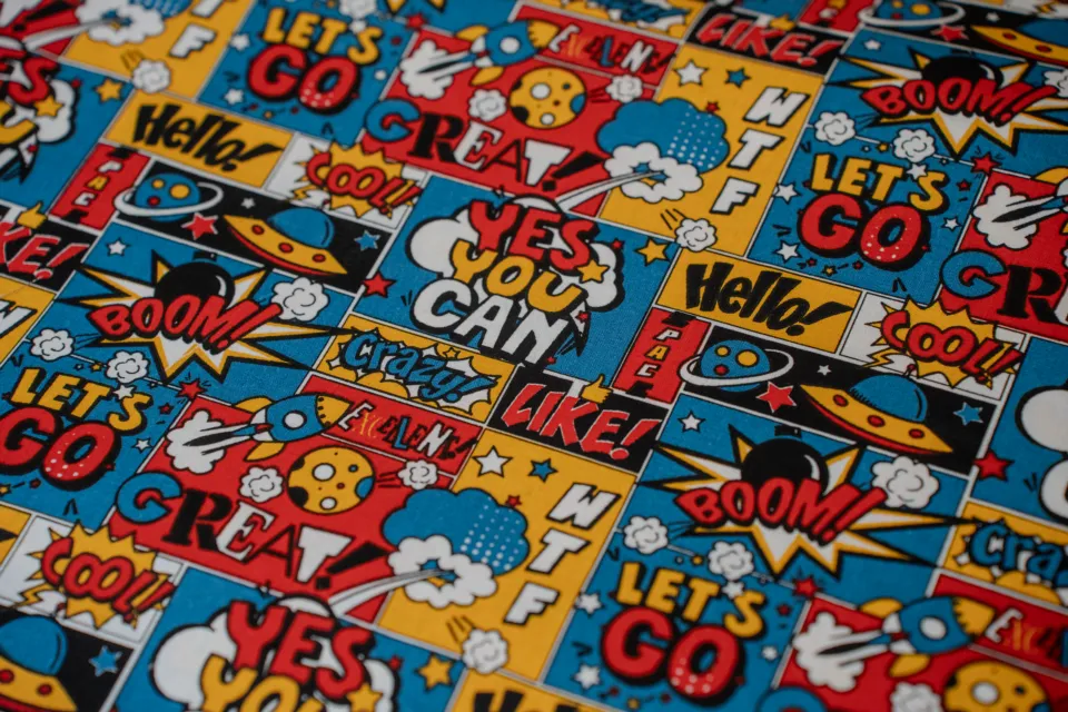 Cotone Bimbo Fantasia Striscia Fumetti Color