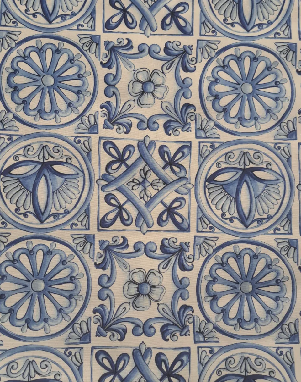 Cotone Fantasia Siciliana Maioliche Blu h.280