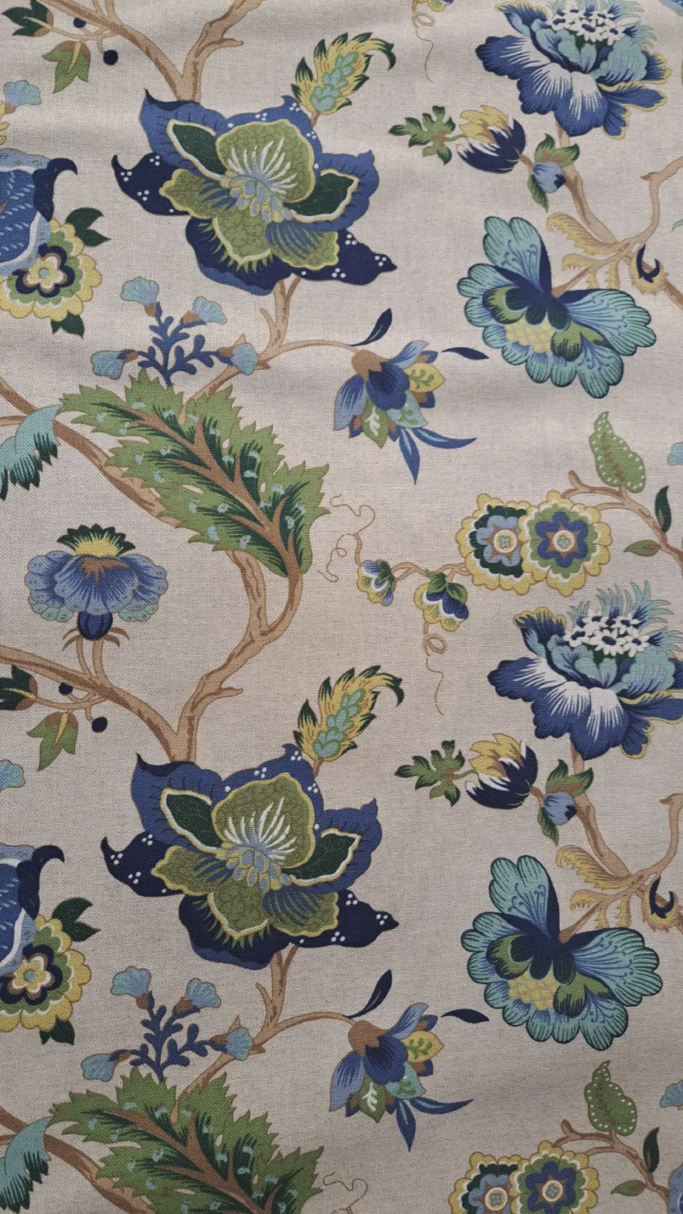 Cotone Stampato Fiori Blu e Verde h.280
